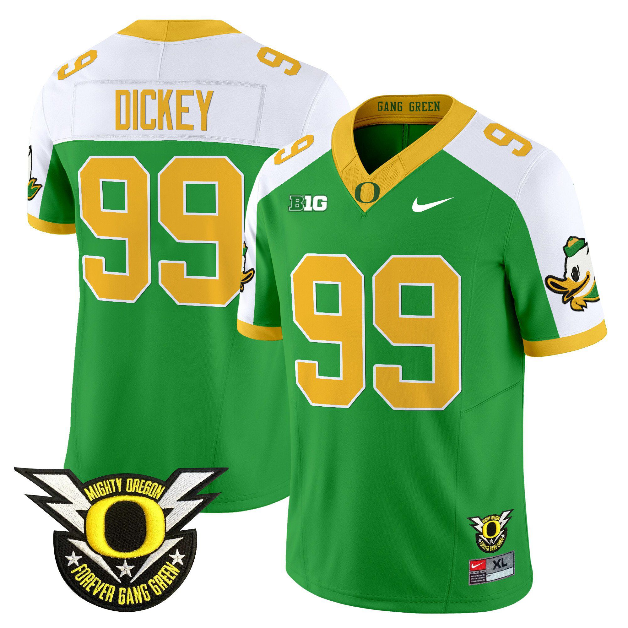 Men Oregon Ducks #99 Dickey Green 2024 Nike Forever Gang Green & BIG Patch Vapor Limited NCAA Jersey style 1